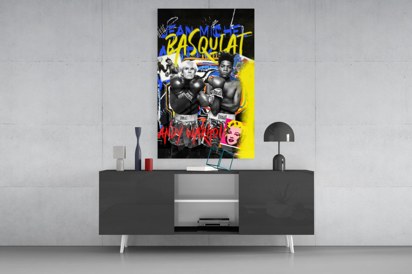 Yellow Graffiti Boxing Duo Pop Glass Wall Art