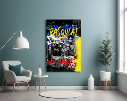 Yellow Graffiti Boxing Duo Pop Glass Wall Art