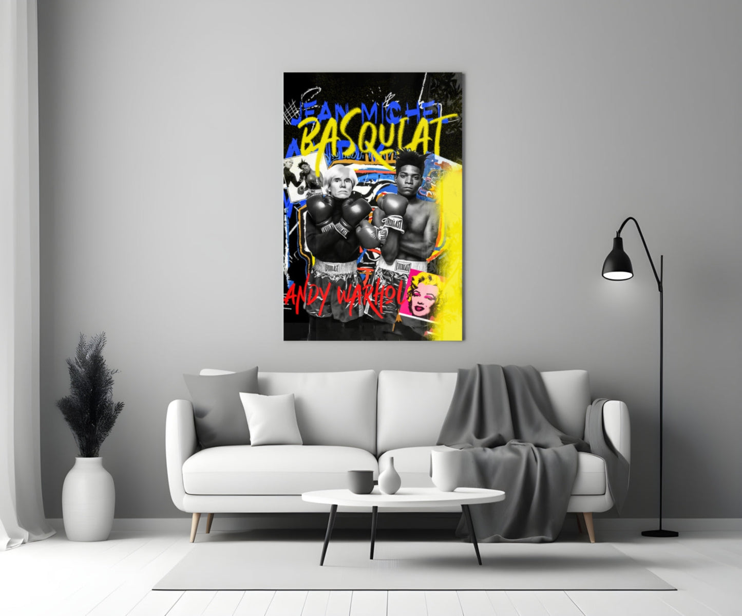 Yellow Graffiti Boxing Duo Pop Glass Wall Art
