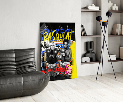 Yellow Graffiti Boxing Duo Pop Glass Wall Art