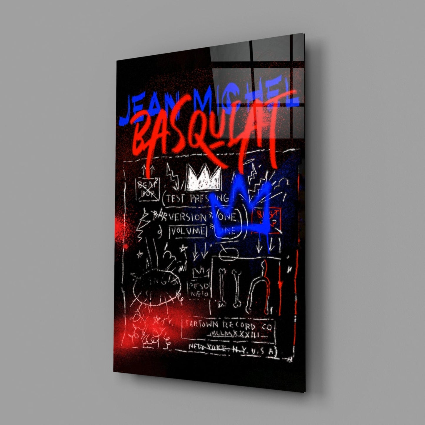 Blue Red Crown Graffiti Glass Wall Art