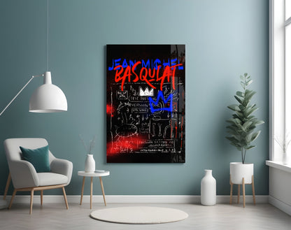 Blue Red Crown Graffiti Glass Wall Art
