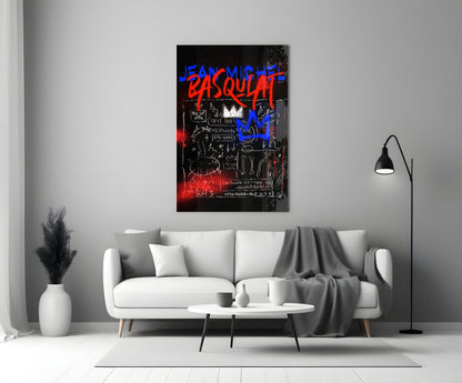 Blue Red Crown Graffiti Glass Wall Art