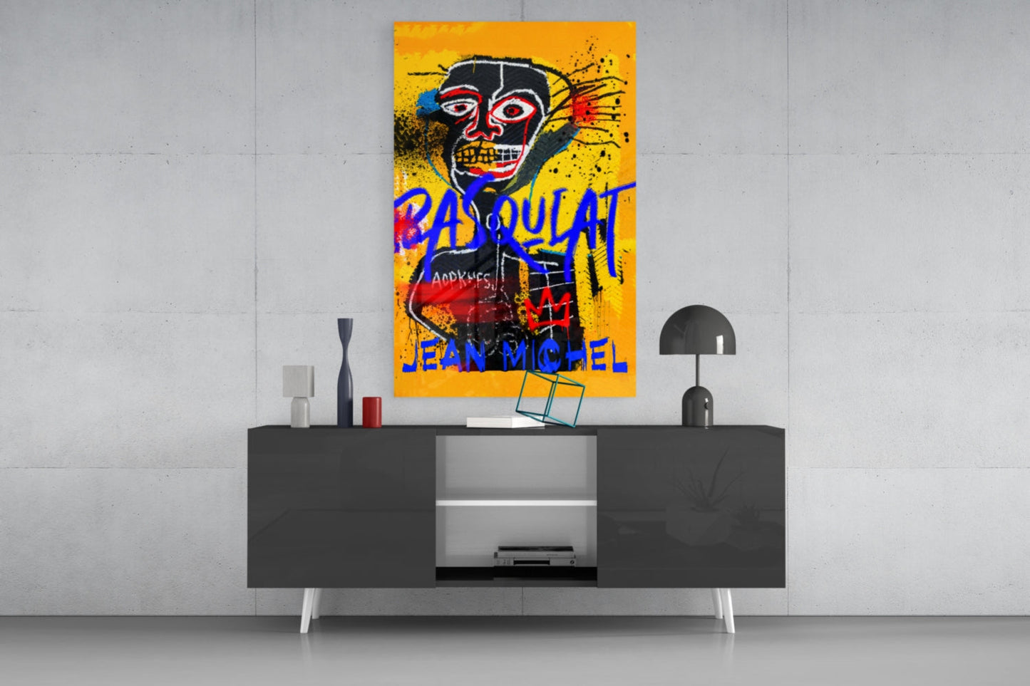 Yellow Tribal Mask Graffiti Glass Wall Art