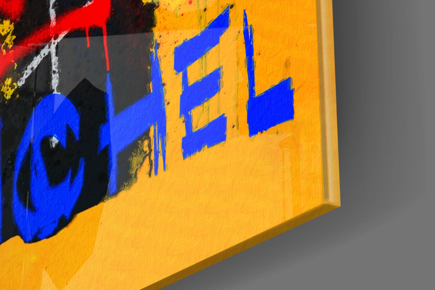 Yellow Tribal Mask Graffiti Glass Wall Art