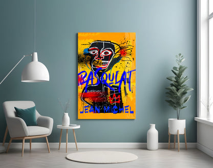 Yellow Tribal Mask Graffiti Glass Wall Art
