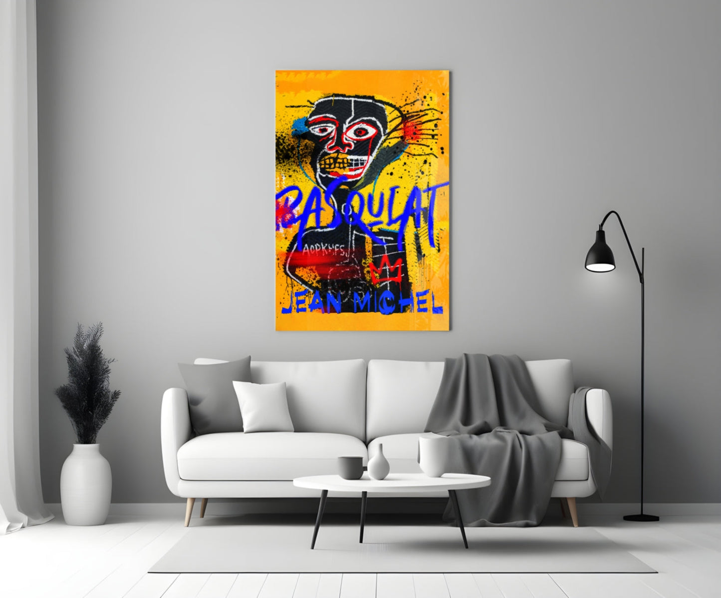 Yellow Tribal Mask Graffiti Glass Wall Art