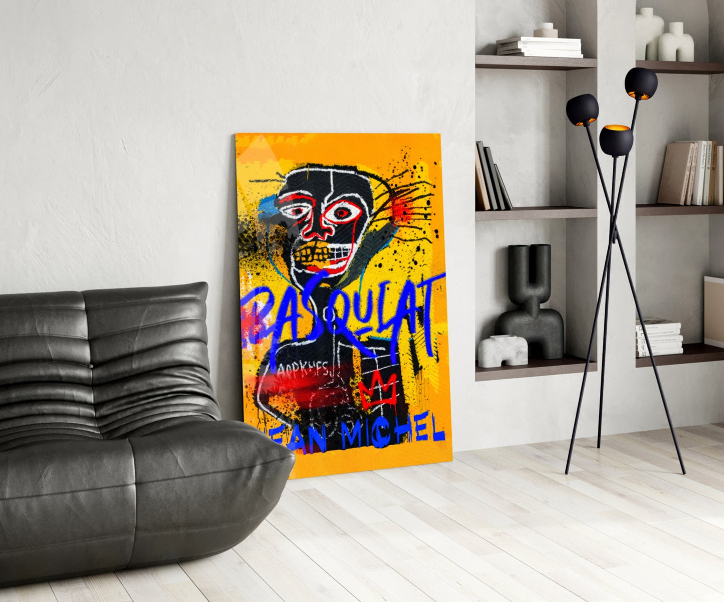 Yellow Tribal Mask Graffiti Glass Wall Art