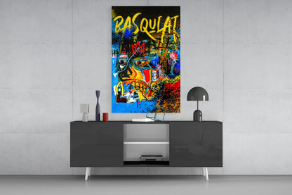 Blue Colorful Screaming Skull Glass Wall Art