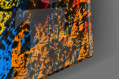 Blue Colorful Screaming Skull Glass Wall Art