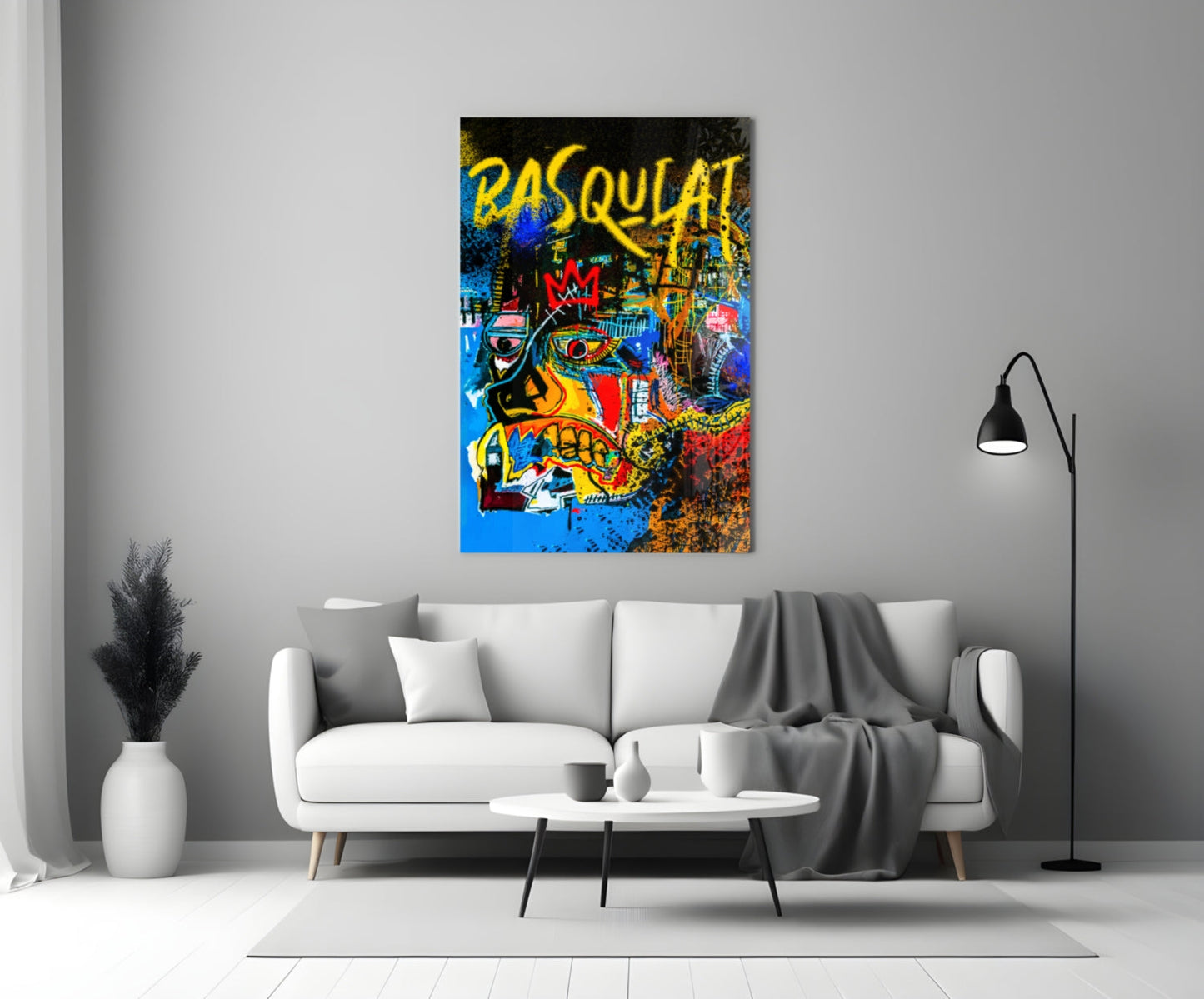 Blue Colorful Screaming Skull Glass Wall Art
