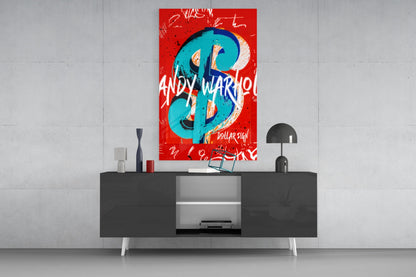 Turquoise Dollar Sign on Red Glass Wall Art