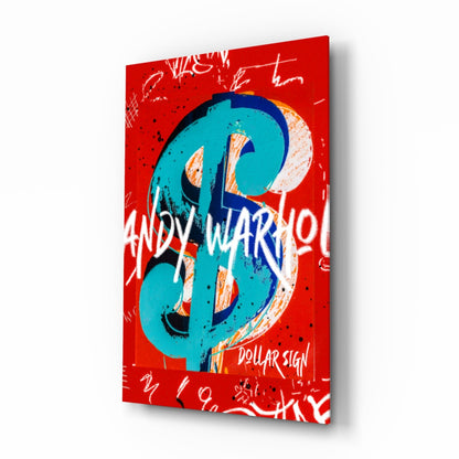 Turquoise Dollar Sign on Red Glass Wall Art