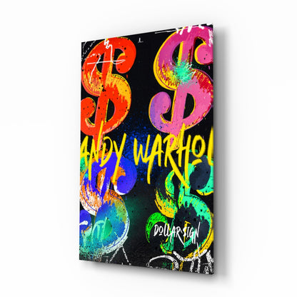 Neon Dollar Signs Grid Black Glass Wall Art
