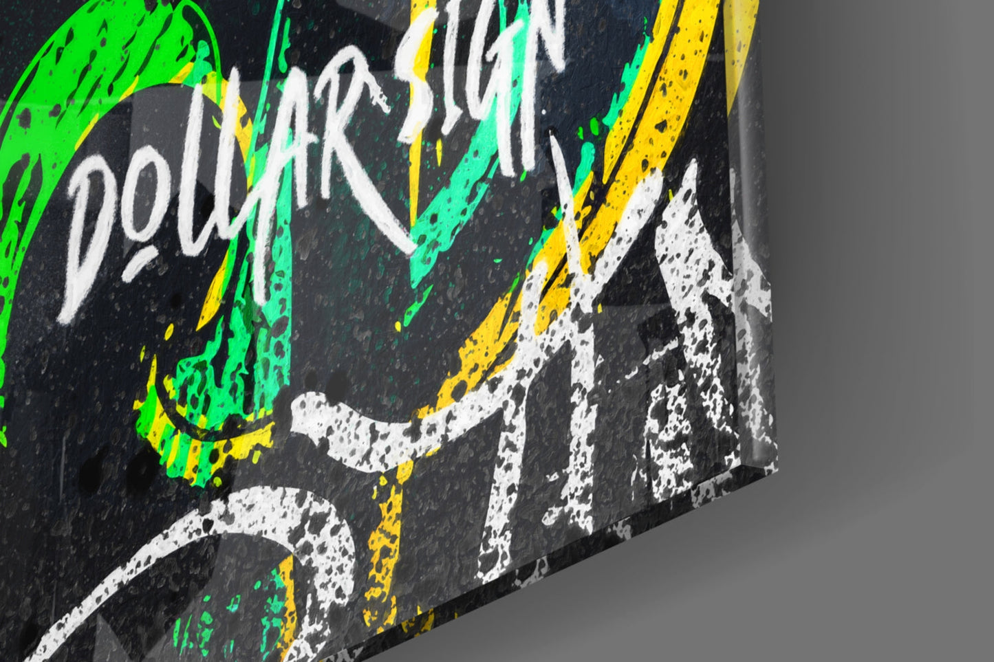 Neon Dollar Signs Grid Black Glass Wall Art