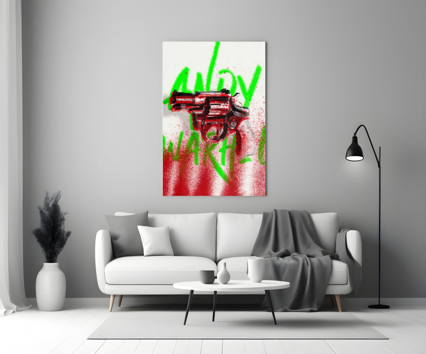 Pop Art Portrait with Gun Glass Wall Art || Designer Collection