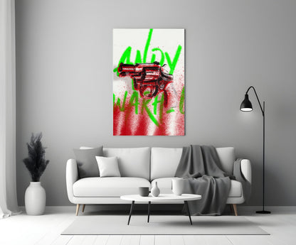 Pop Art Portrait with Gun Glass Wall Art || Designer Collection