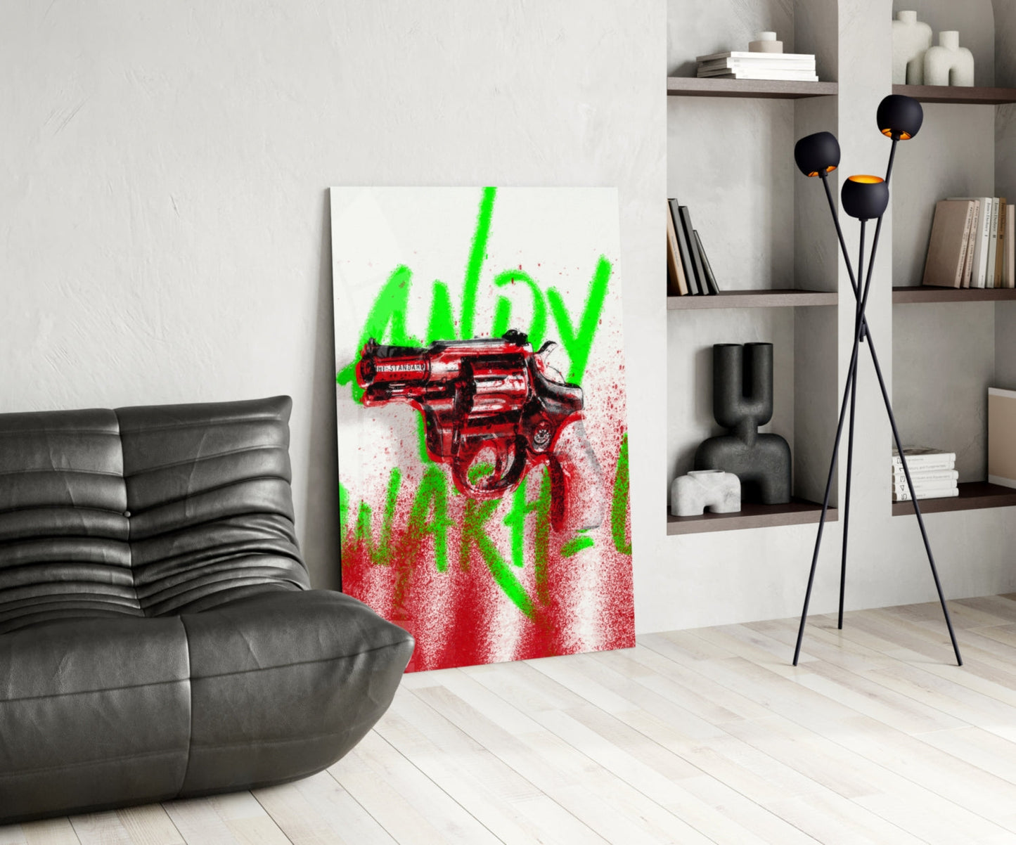 Pop Art Portrait with Gun Glass Wall Art || Designer Collection