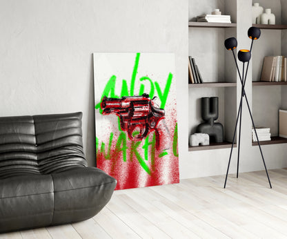 Pop Art Portrait with Gun Glass Wall Art || Designer Collection
