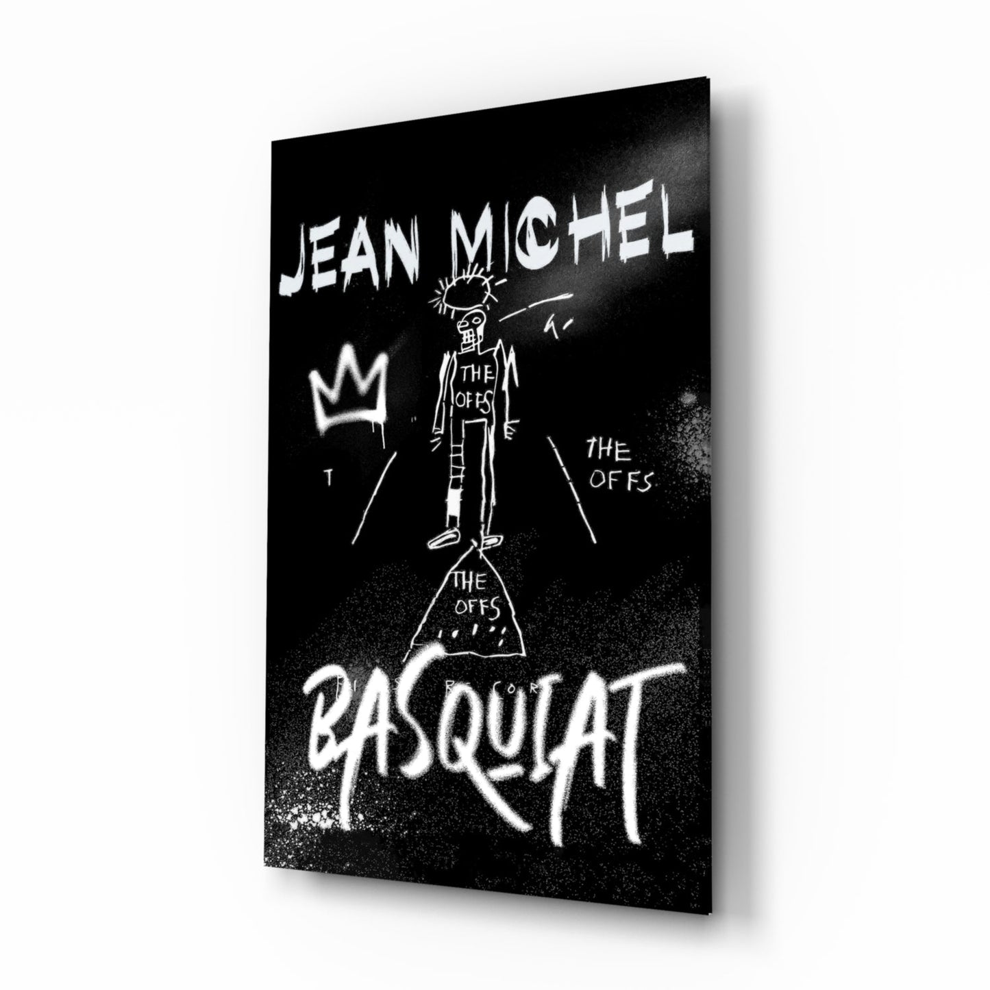 Black White Stick Figure Crown Glass Wall Art