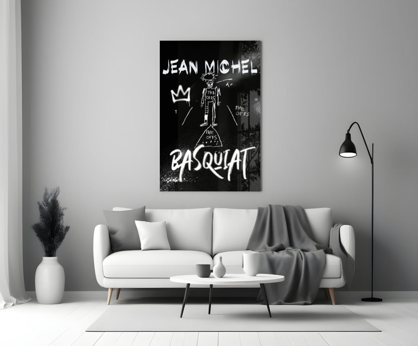 Black White Stick Figure Crown Glass Wall Art