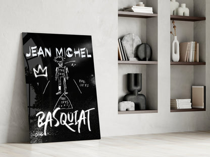 Black White Stick Figure Crown Glass Wall Art