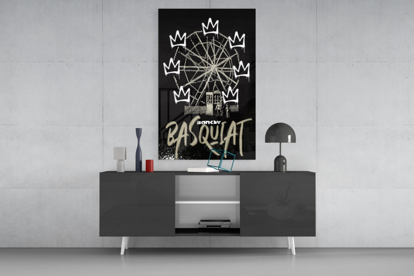 Street Stencil Meets Neo-Expressionist Glass Wall Art || Designer Collection