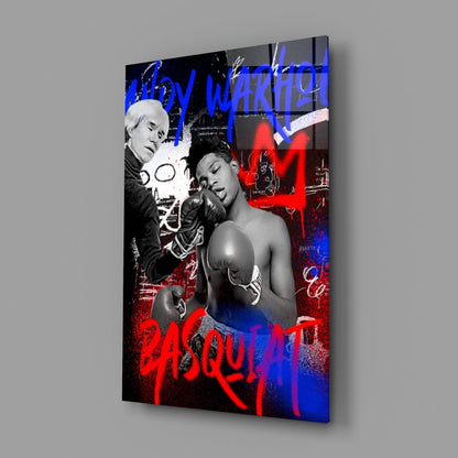 Red Blue Graffiti Boxers Clash Glass Wall Art