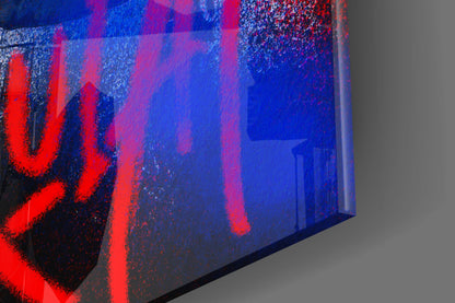 Red Blue Graffiti Boxers Clash Glass Wall Art