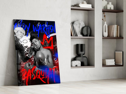 Red Blue Graffiti Boxers Clash Glass Wall Art