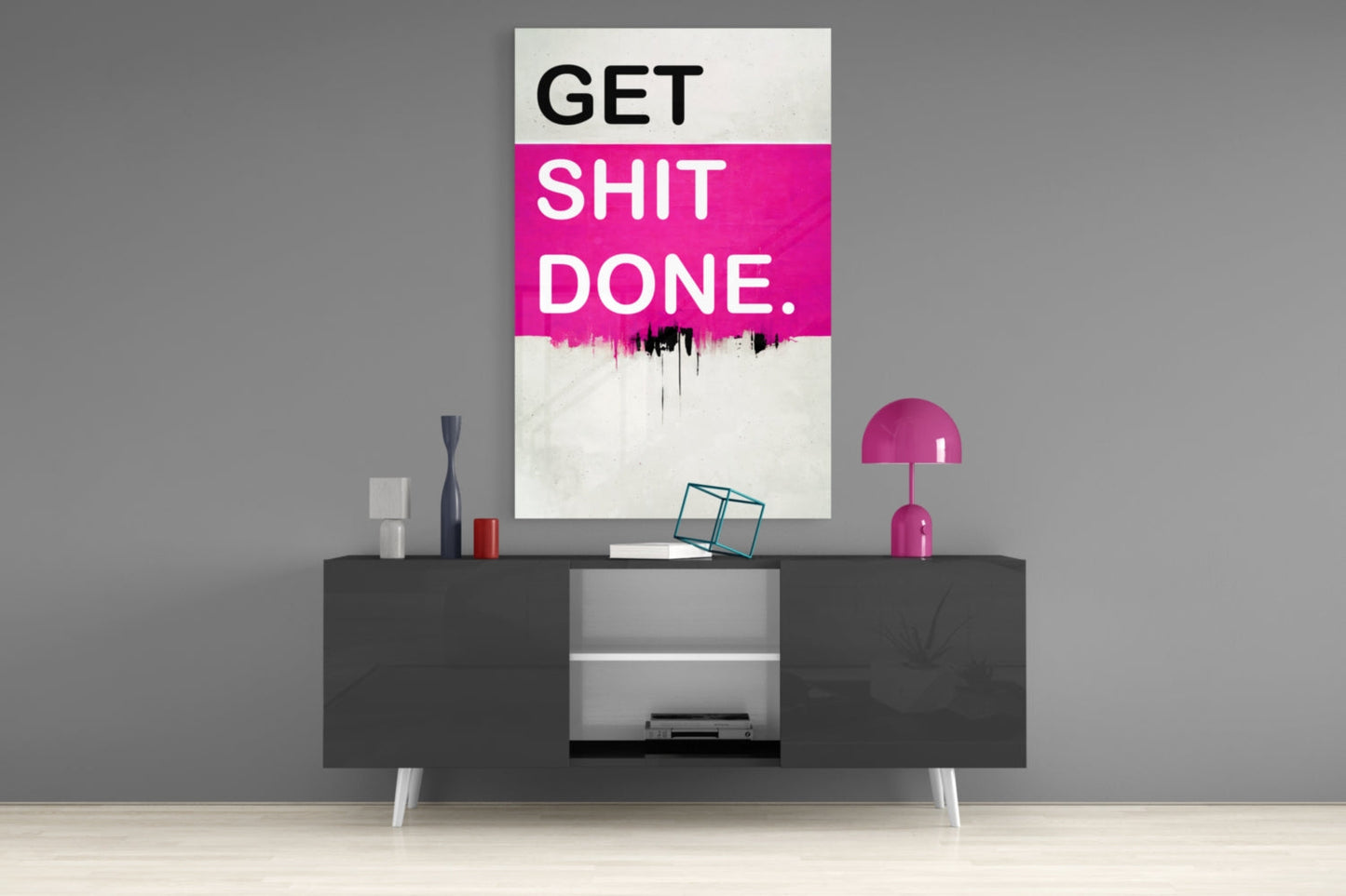 Hot Pink Block Motivation Typography Glass Wall Art