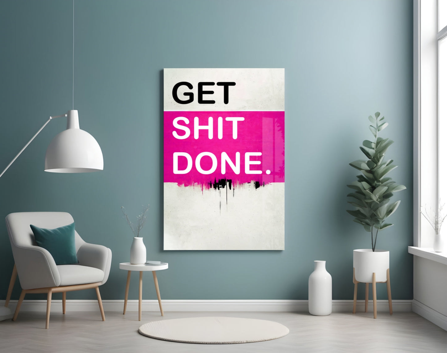 Hot Pink Block Motivation Typography Glass Wall Art