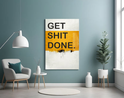 Orange Band Black Letter Typography Glass Wall Art