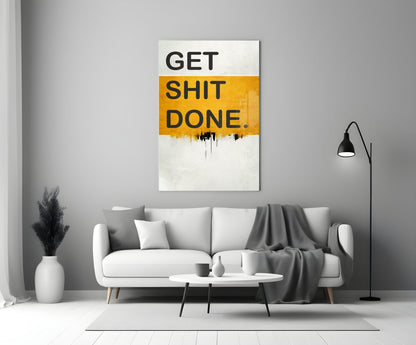 Orange Band Black Letter Typography Glass Wall Art