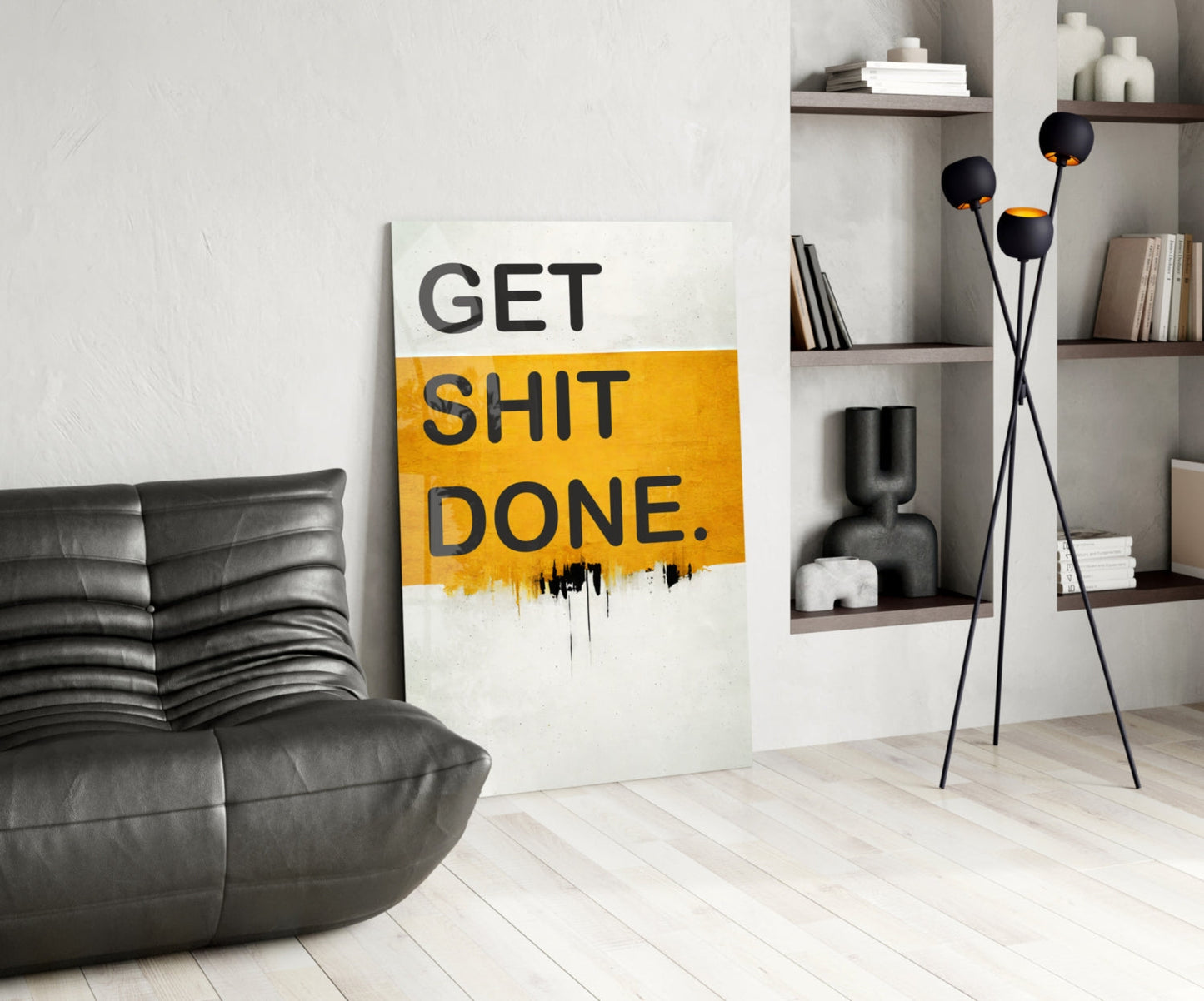 Orange Band Black Letter Typography Glass Wall Art