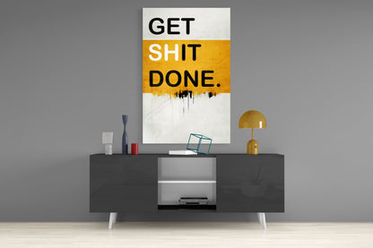 Golden Yellow Band Bold Typography Glass Wall Art