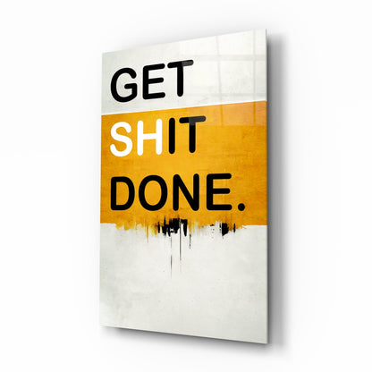 Golden Yellow Band Bold Typography Glass Wall Art