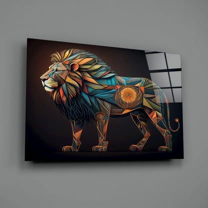 Geometric Mosaic Lion Glass Wall Art
