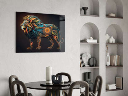 Geometric Mosaic Lion Glass Wall Art