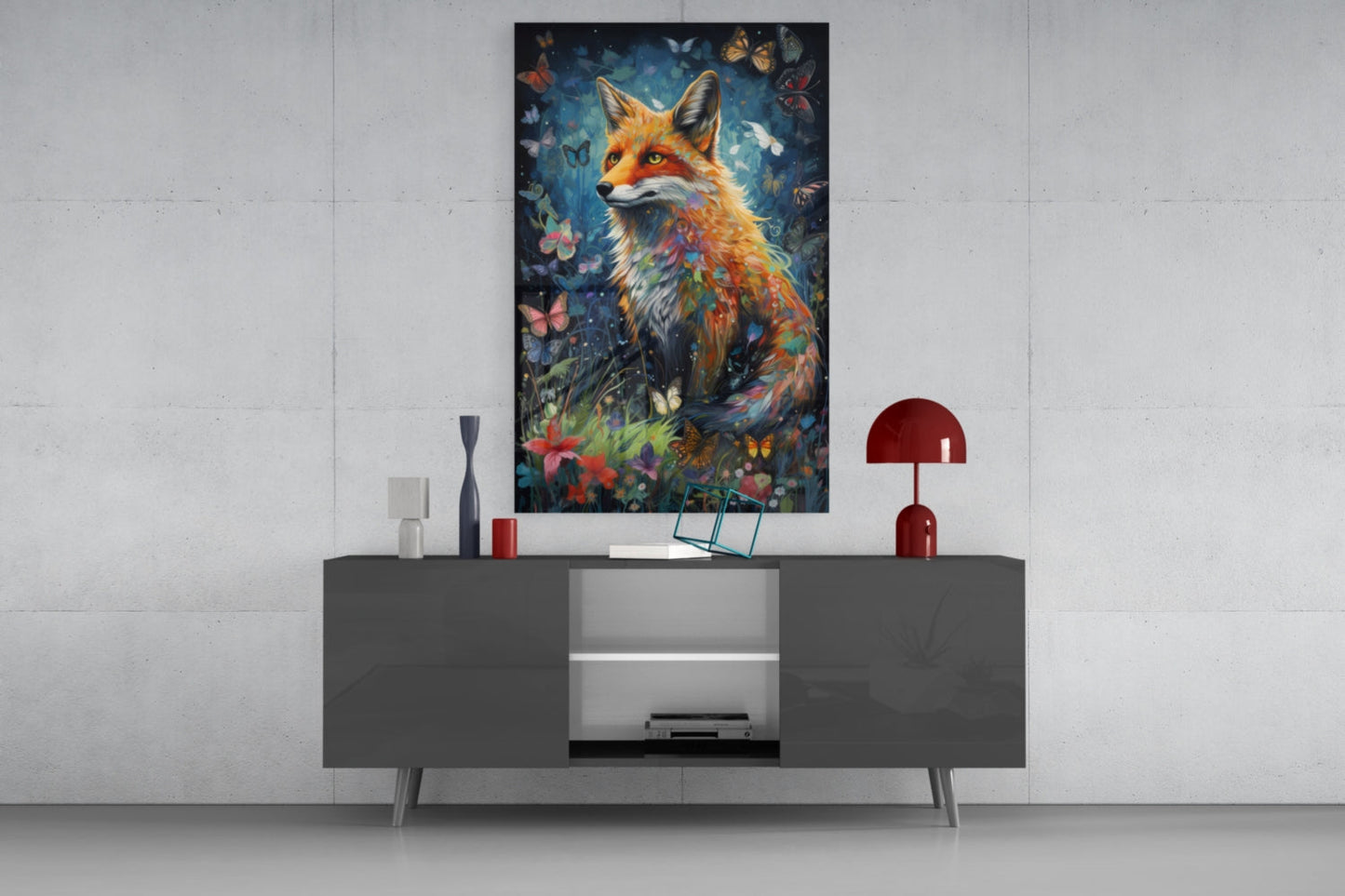 Butterfly Meadow Orange Fox Glass Wall Art