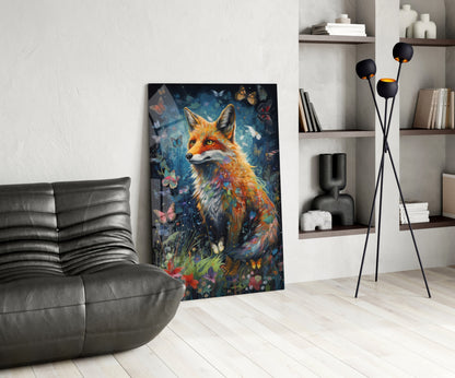 Butterfly Meadow Orange Fox Glass Wall Art