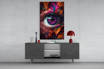 Autumn Leaves Violet Iris Eye Glass Wall Art