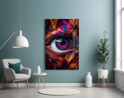 Autumn Leaves Violet Iris Eye Glass Wall Art
