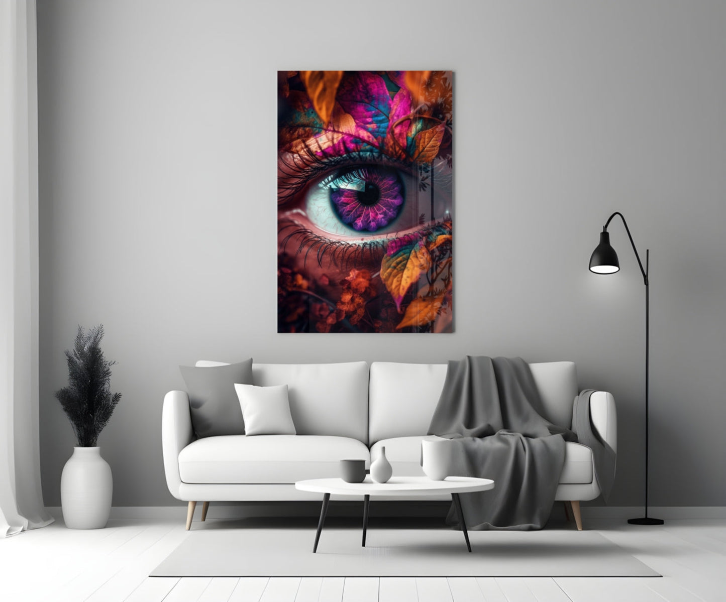 Autumn Leaves Violet Iris Eye Glass Wall Art