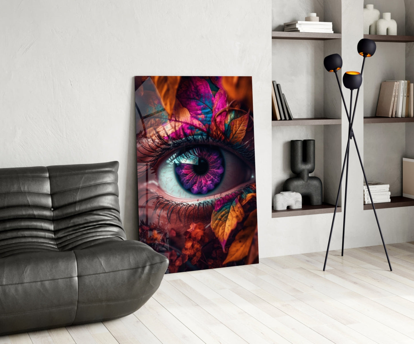Autumn Leaves Violet Iris Eye Glass Wall Art