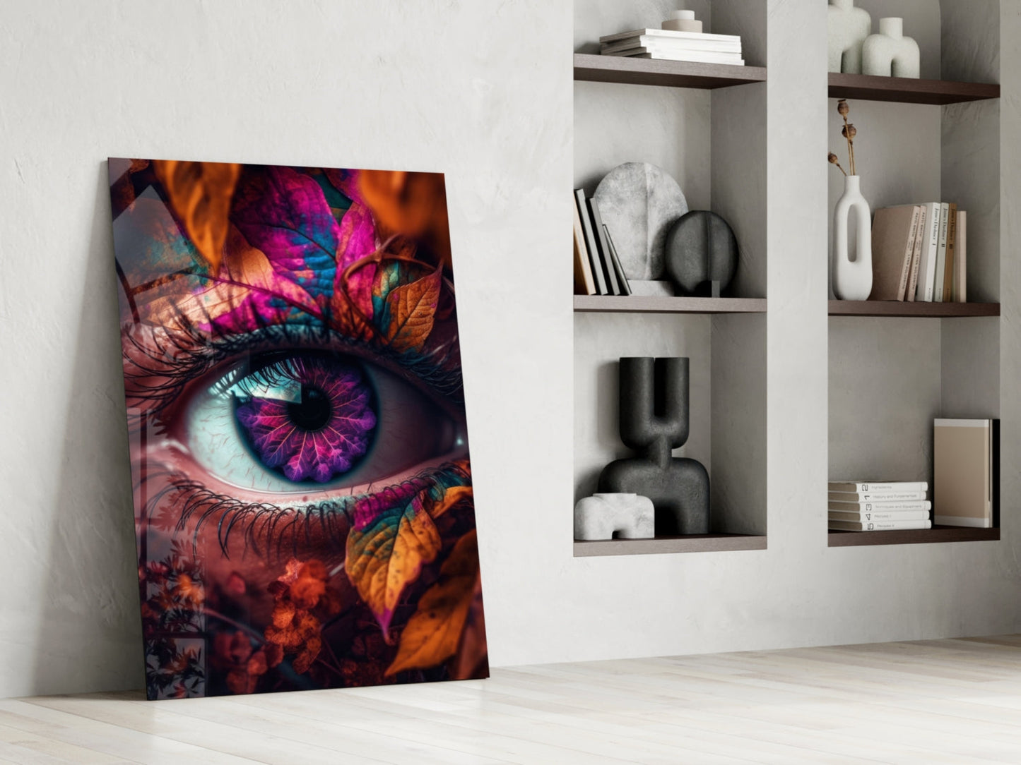 Autumn Leaves Violet Iris Eye Glass Wall Art