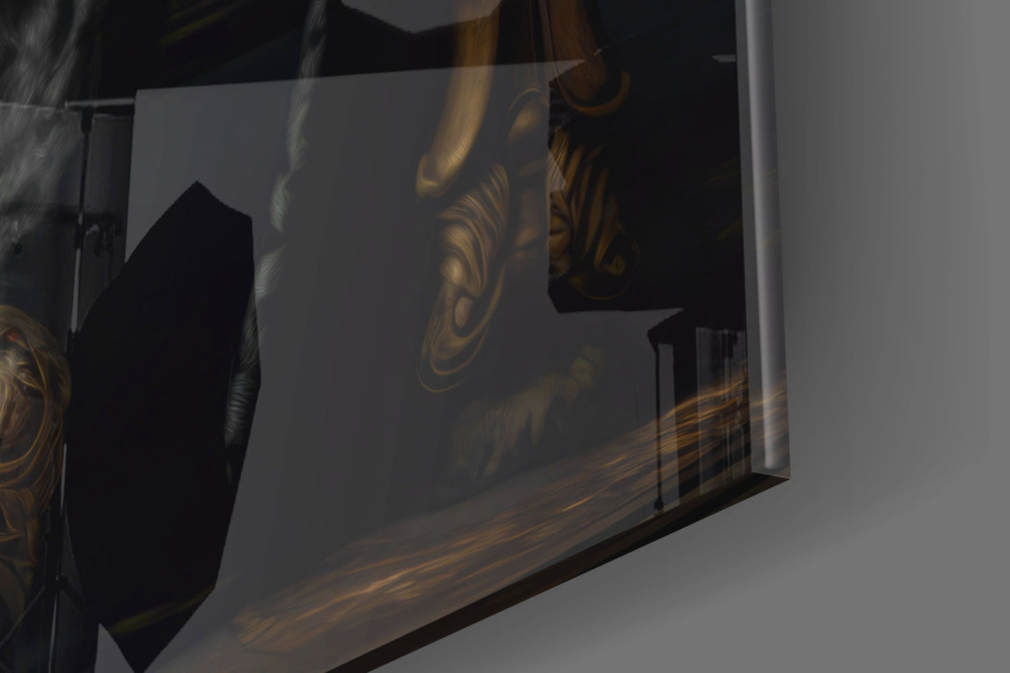 Black Gold Robe King on Throne Glass Wall Art