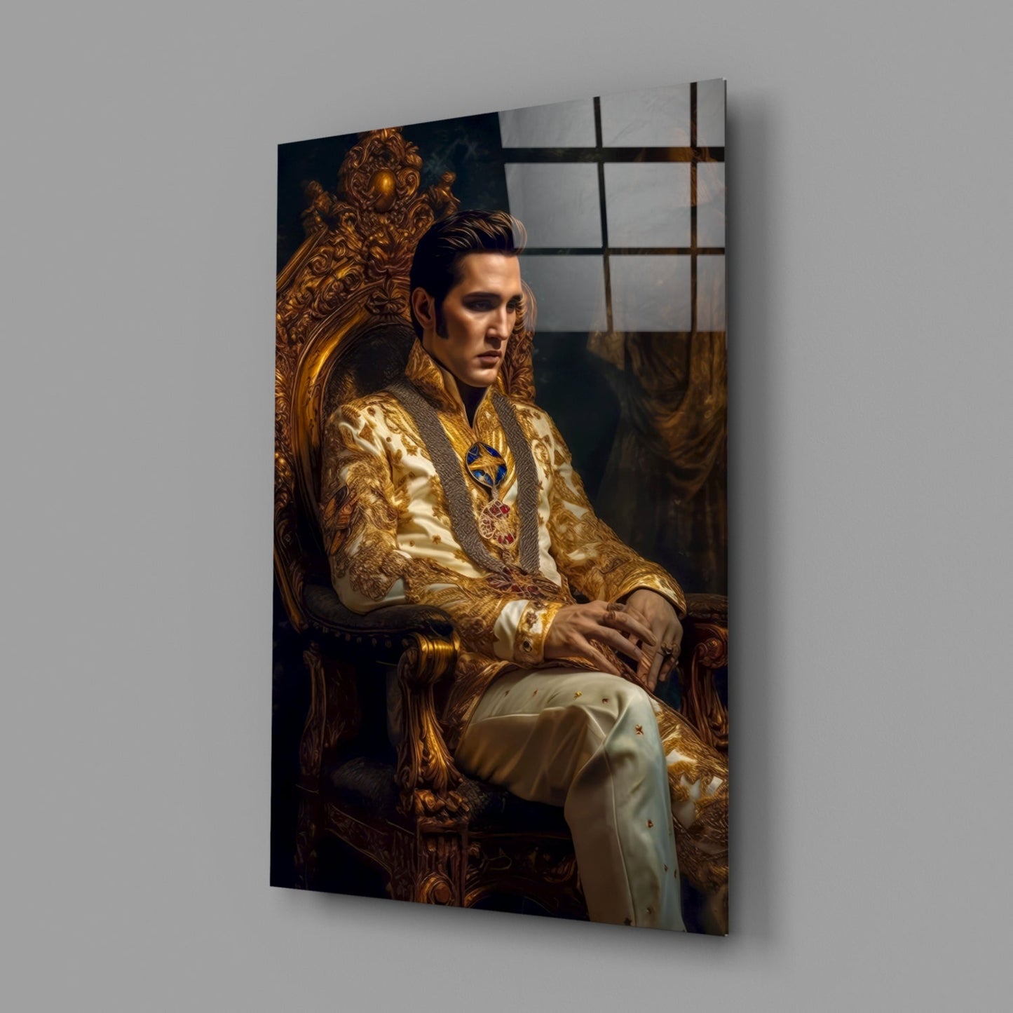 Ivory Gold Coat Prince Throne Glass Wall Art