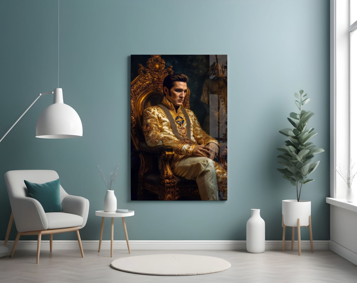 Ivory Gold Coat Prince Throne Glass Wall Art