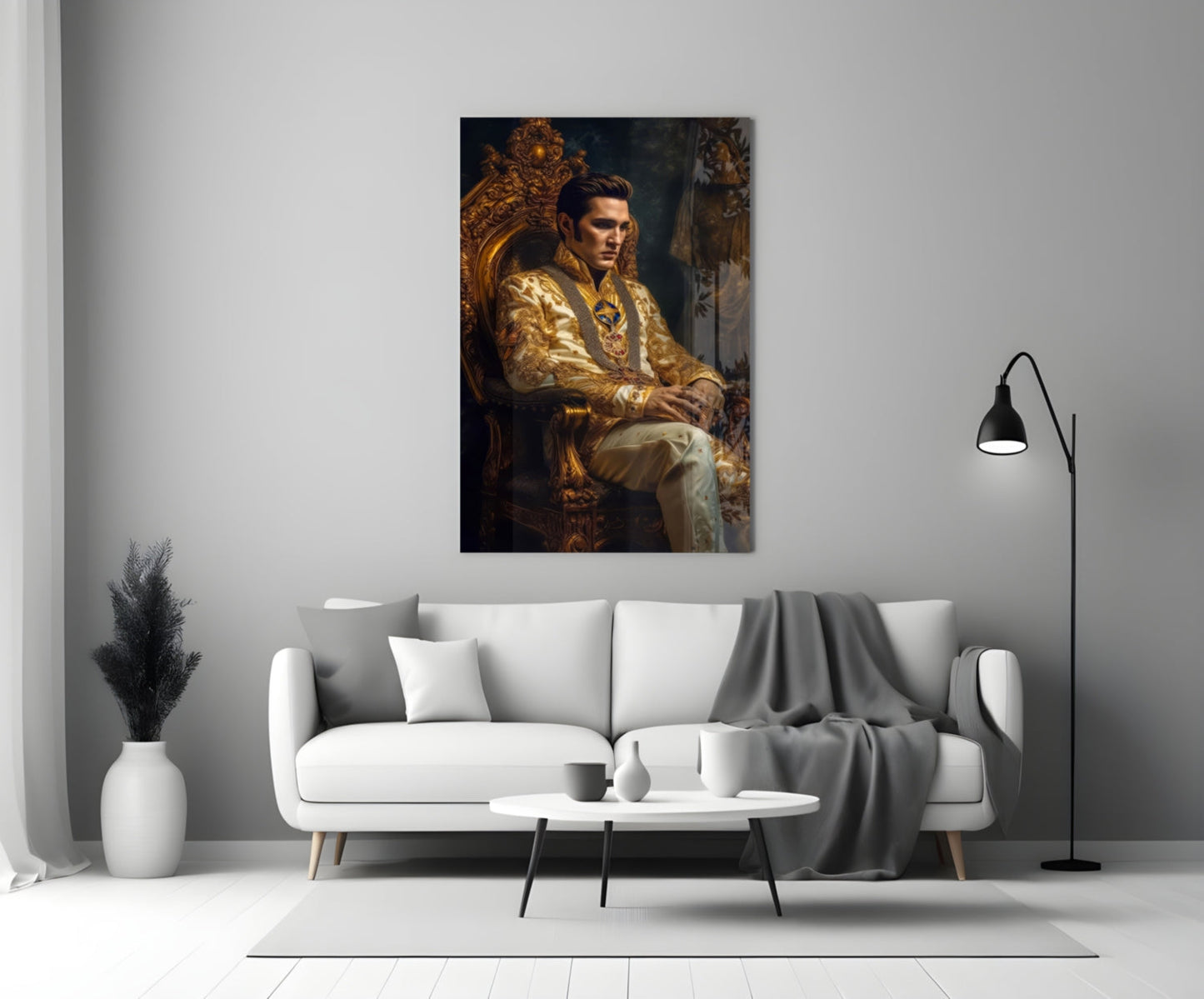 Ivory Gold Coat Prince Throne Glass Wall Art